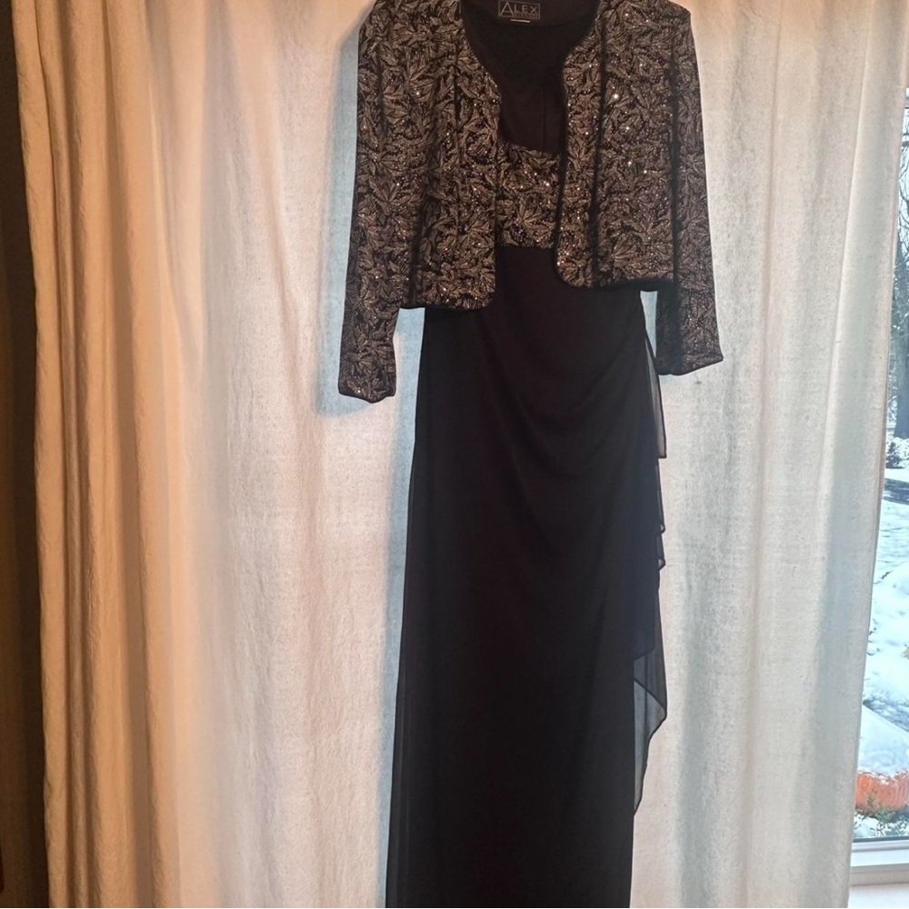 Alex Evenings Black Gown with Patterned Jacket